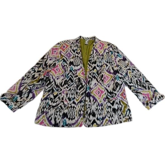 SilkLand Jackets & Blazers - Silk Land Collection woman Multicolor Jacket Retro Long Sleeve Size 2X Vintage
